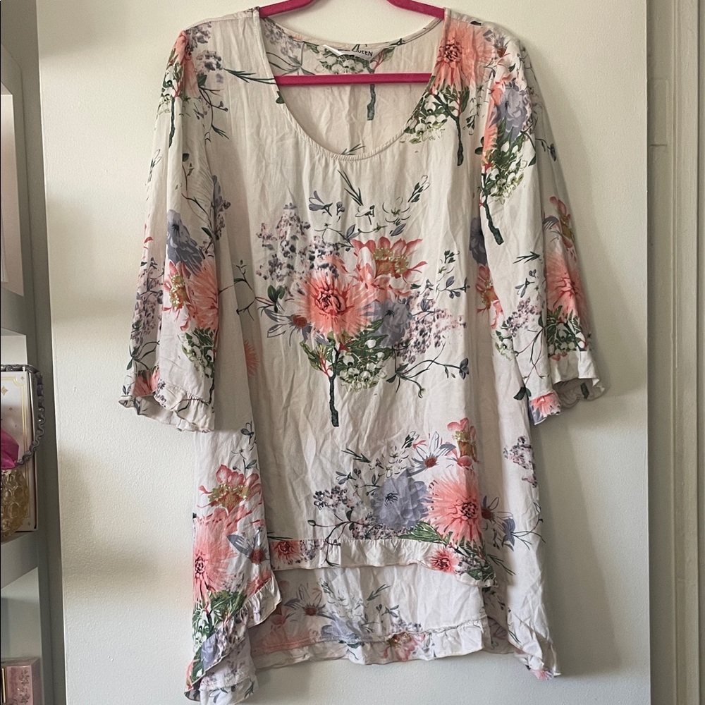 BALI QUEEN high low Floral Women's Tunic Top-XL